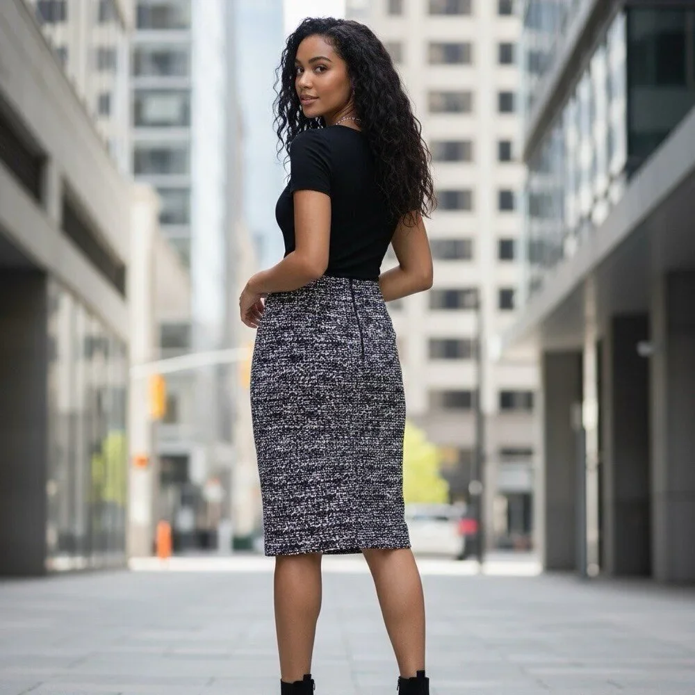 Vince Camuto Black White Career Pencil Full Zip Skirt Womens Size Medium
